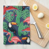明るい色の熱帯鳥 キッチンタオル (四つ折り)