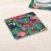 明るい色の熱帯鳥 スクエアペーパーコースター (アングル)