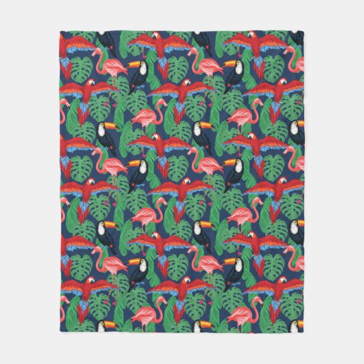 明るい色の熱帯鳥 フリースブランケット (正面)
