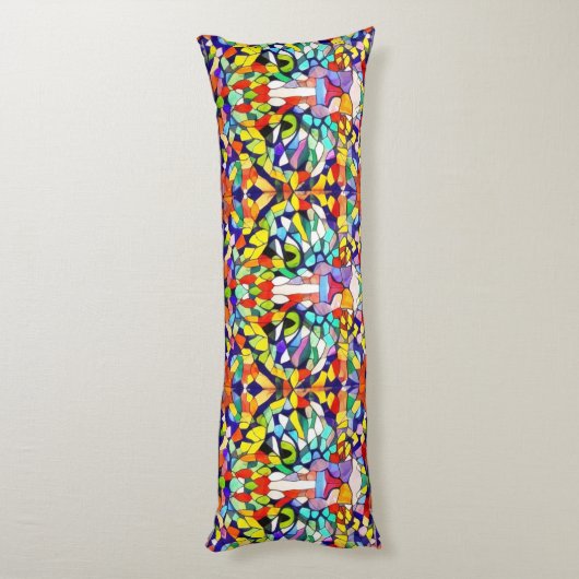 明るい色の猫の顔 – カタツムジーのモザイクパターン ボディピロー (裏面 (縦))