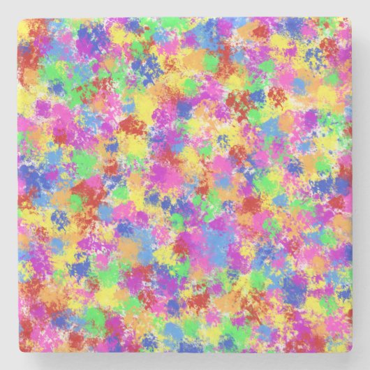 明るい色の背景の(ばちゃばちゃ)跳ねるのペンキの虹 ストーンコースター (正面)