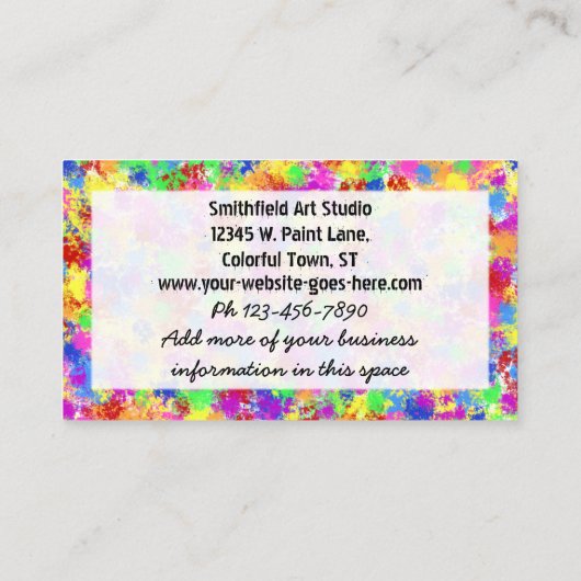 明るい色の背景の(ばちゃばちゃ)跳ねるのペンキの虹 名刺 (裏面)
