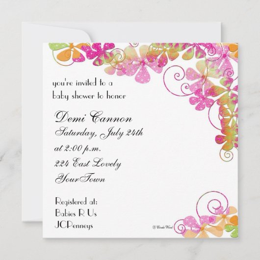 明るい色の花のベビーシャワーの招待状 招待状 (正面)