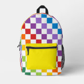 明るい色の虹色のパタ市松模様にーン プリントバックパック (正面)