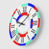 明るい色の赤い青、オフ白ジグソーパズル ラージ壁時計 (傾斜)