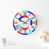 明るい色の赤い青、オフ白ジグソーパズル ラージ壁時計 (ホーム)