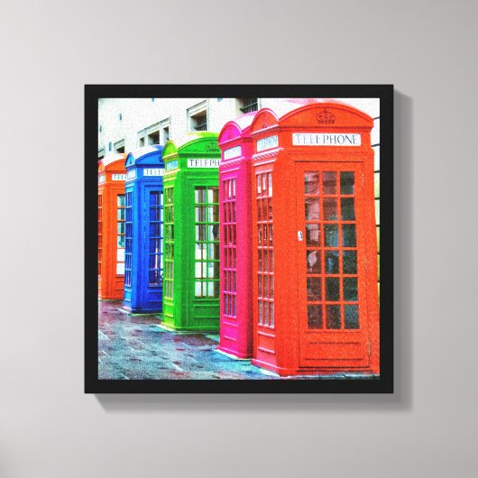 明るい色の電話ボックスの列 キャンバスプリント (正面)