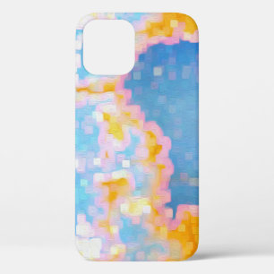 明るい色の青いピンクの黄色の抽象芸術 iPhone 12ケース