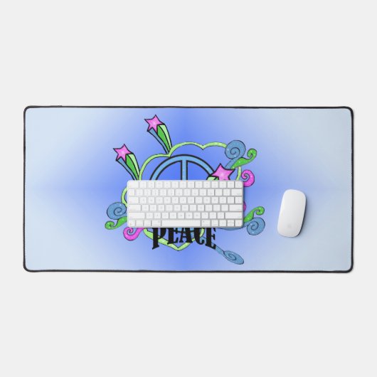 明るい色の青い平和のサインがピンクの星をスクロール デスクマット (キーボード&マウス)