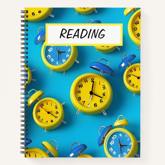 明るい色の青と黄色の目覚まし時計 ノートブック (正面)