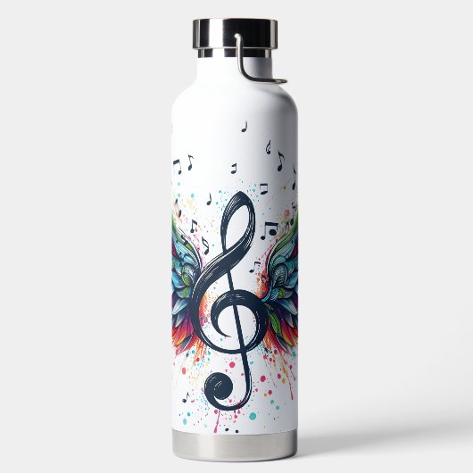 明るい色の音楽ノート&クレフト ウォーターボトル (左面)