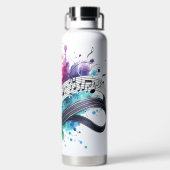 明るい色の音楽ノート&クレフト ウォーターボトル (背面)