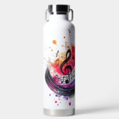 明るい色の音楽ノート&クレフト ウォーターボトル (正面)