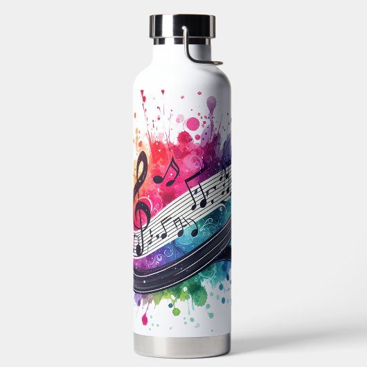 明るい色の音楽ノート&クレフト ウォーターボトル (左面)