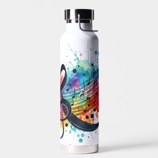 明るい色の音楽ノート&クレフト ウォーターボトル (左面)