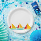 明るい色の3隻の帆ボート ペーパープレート (パーティー)