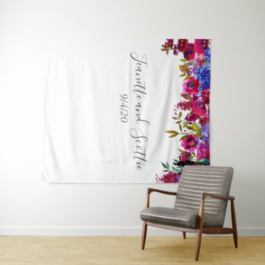 明るい色はっきりしたフローラピンク赤紫の背景 タペストリー (インサイチュ(横))