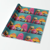 明るい色カラフルの毛むくじゃらの怪物 ラッピングペーパー (アンロールド)