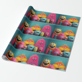 明るい色カラフルの毛むくじゃらの怪物 ラッピングペーパー