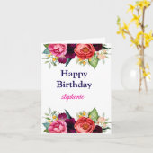 明るい色パーソナライズされたのピンクローズ誕生日 カード (黄色い花)