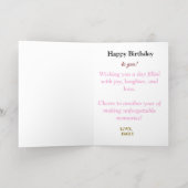 明るい色パーソナライズされたのピンクローズ誕生日 箔グリーティングカード (内側レイダウン)