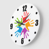 明るい色数々ののダイバーシティ手プリント ラージ壁時計 (傾斜)
