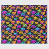 明るい色数々ののハロウィーンカボチャ模様 ラッピングペーパー (フラット)