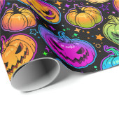明るい色数々ののハロウィーンカボチャ模様 ラッピングペーパー (ロールコーナー)