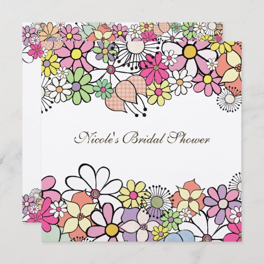 明るい花々カスタムのブライダルシャワー招待 招待状 (正面/裏面)