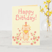 明るい花と帽子とハートの誕生日 カード (黄色い花)