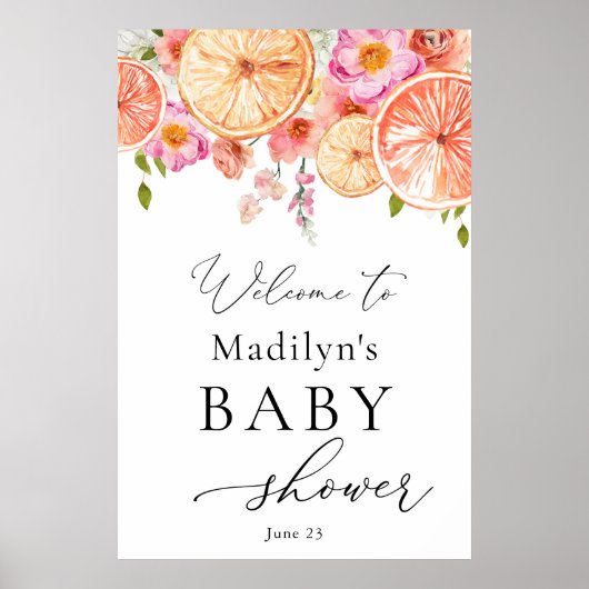 明るい花と柑橘系ベビーシャワーへようこそ ポスター (正面)