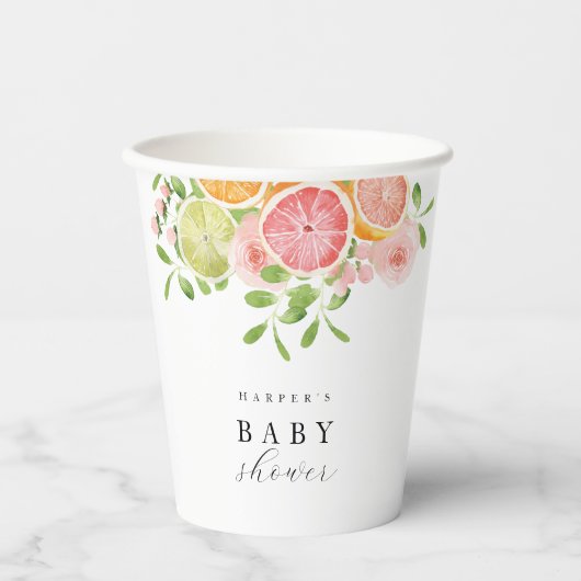 明るい花と柑橘類の赤ちゃんシャワー 紙コップ (正面)