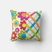 明るい花と格子柄アメリカのMOJO枕 クッション (正面)