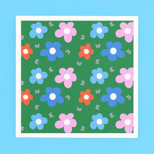 明るい花と蝶 スタンダードカクテルナプキン