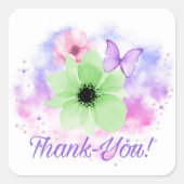 明るい花と蝶、水彩背景 スクエアシール (正面)