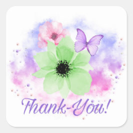 明るい花と蝶、水彩背景 スクエアシール