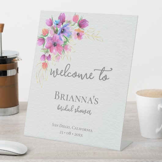 明るい花と金ゴールドブライダルシャワーへようこそ 台座サイン (インサイチュ)