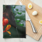 明るい花に止まったハチドリ キッチンタオル (四つ折り)