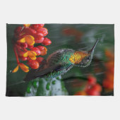 明るい花に止まったハチドリ キッチンタオル (横)
