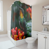 明るい花に止まったハチドリ シャワーカーテン (インサイチュ)