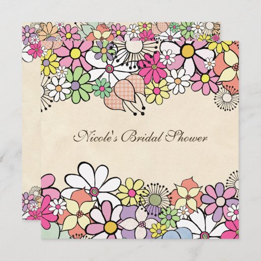 明るい花のカスタムなブライダルシャワーの招待状 招待状 (正面/裏面)
