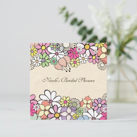 明るい花のカスタムなブライダルシャワーの招待状 招待状 (スタンド正面)