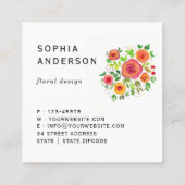 明るい花のフローラブーケ、水絵画の色 スクエア名刺 (裏面)