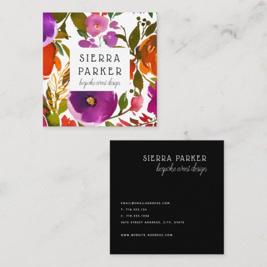 明るい花のレトロのイベントのデザインの名刺 スクエア名刺 (正面/裏面)