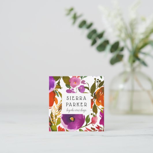 明るい花のレトロのイベントのデザインの名刺 スクエア名刺 (スタンド正面)