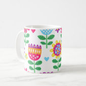 明るい花のヴィンテージカラフル模様 コーヒーマグカップ (正面左)