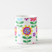 明るい花のヴィンテージカラフル模様 コーヒーマグカップ (中央)