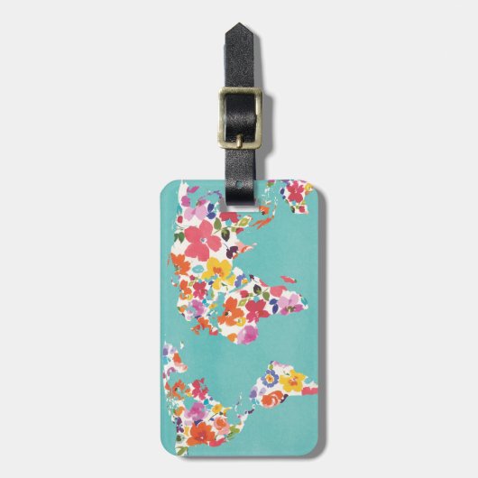 明るい花の世界のティール（緑がかった色） ラゲッジタグ (正面縦)