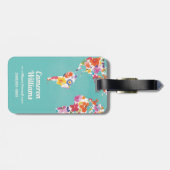 明るい花の世界のティール（緑がかった色） ラゲッジタグ (裏面横)