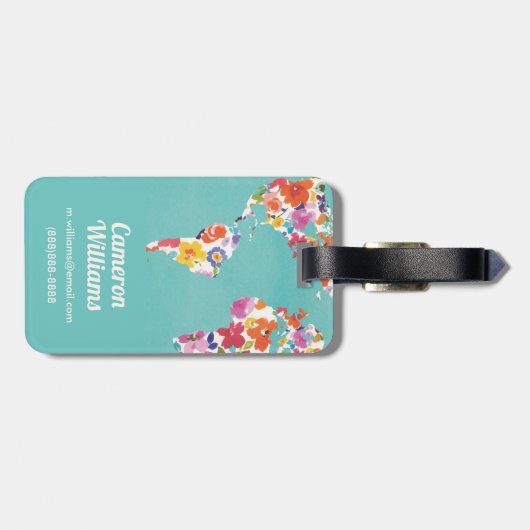 明るい花の世界のティール(緑がかった色) ラゲッジタグ (裏面横)